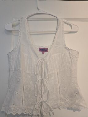 Edikted White Eyelet Lace Tie-Front Camisole